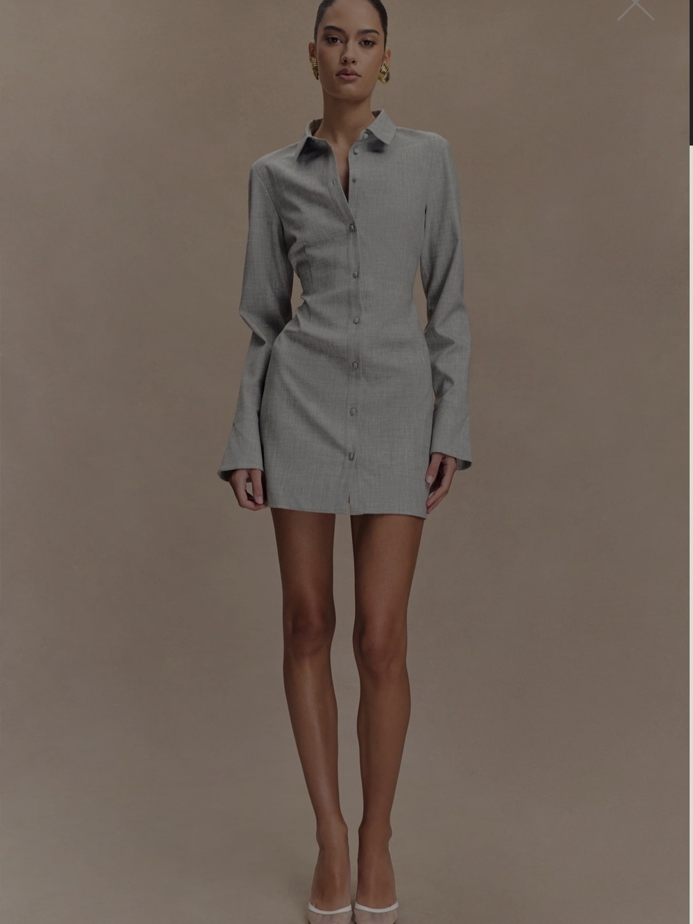 Meshki - Fitted Shirt Mini Dress - Charcoal Marle